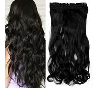 S-noilite Fashion One Piece Clip dans les extensions de cheveux Demi-tête pleine 5 clips Curly Wavy Hairpiece 24 pouces (60cm) - Noir foncé