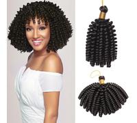 S-noilite Jamaican Bounce Crochet Hair 15 cm, Jumpy Wand Curls Court Pré-Bouclé Tresses Bouclées Extension de Cheveux Synthétique, 3 paquet 180 g,Noir naturel