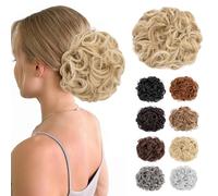 S-noilite Peignes courts Chignon en désordre Extensions de cheveux à clipser Queue de cheval bouclée ondulée Chouchou Chignon Updo Chignon plat Postiches,Blond cendré mélangé Blond décoloré