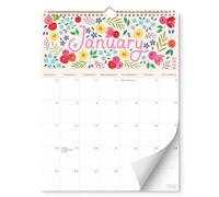 S&O Calendrier mural à motif floral cinq couleurs de janvier 2026 à juin 2027 - Calendrier mensuel détachable - Planificateur mural académique sur 18 mois - Organisateur à suspendre pour suivre les