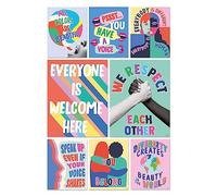 S&O Lot de 8 affiches de diversité pour espace d'apprentissage - Impressions et décorations - Design de bureau pour conseiller scolaire - Panneau « Everyone is Welcome Here »