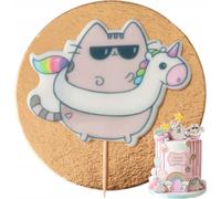 S³odka Fanaberia | Figurine de décoration de gâteau - Chat Pusheen avec lunettes - 6,5 cm x 8 cm - Fait main, comestible