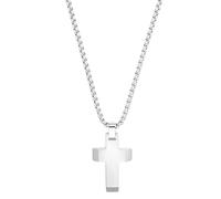s.Oliver Chaîne avec pendentif Acier inoxydable Collier pour hommes, 55+5 cm, Argent, Croix, Livré en boîte cadeau de bijoux