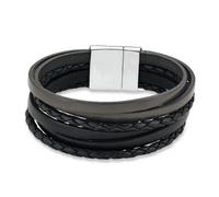 s.Oliver 46603 Bracelet pour homme en acier inoxydable et cuir, 21 centimeters, Cuir, Sans