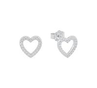 s.Oliver Boucles d'oreilles en argent 925 Sterling pour femmes, avec zirconium synth., 0,9 cm, argent, cœur, Livré en boîte cadeau de bijoux
