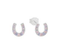 s.Oliver Boucles d'oreilles en argent 925 Sterling, filles Enfants Boucles d'oreilles, avec zirconium synth., 0,8 cm, argent, fer à cheval, Livré dans une boîte cadeau de bijoux