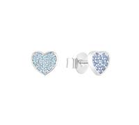 s.Oliver Boucles d'oreilles en argent 925 Sterling pour enfants, avec zirconium synthétisé, 0,7 cm, bleu, cœur, Livré en boîte cadeau, 2036824