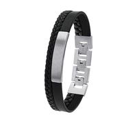 s.Oliver Bracelet en acier inoxydable Cuir Bijoux de bras pour hommes, 18,5+1,5+1,5 cm, Noir, Livré dans une boîte cadeau de bijoux, 2036861