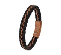 s.Oliver Bracelet en acier inoxydable Cuir Bijoux de bras pour hommes, 20+1,5 cm, Noir, Livré dans une boîte cadeau de bijoux, 2037990