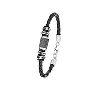 s.Oliver Bracelet en acier inoxydable carbone/cuir pour homme, 20+2 cm, argent, Livré en boîte cadeau,