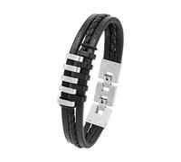 s.Oliver Bracelet en acier inoxydable Cuir Homme, 20+2 cm, Bicolor, Livré en boîte cadeau,