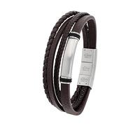 s.Oliver Bracelet en acier inoxydable Cuir Hommes Bijoux de bras, 20+1,5 cm, Argent, Livré en boîte cadeau de bijoux