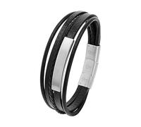 s.Oliver Bracelet en acier inoxydable Cuir Hommes Bijoux de bras, 20+1,5 cm, Argent, Livré en boîte cadeau de bijoux