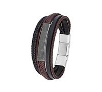 s.Oliver Bracelet en acier inoxydable/cuir pour homme, bracelet, livré dans un coffret cadeau à bijoux