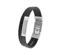 s.Oliver Bracelet en acier inoxydable et cuir pour garçon - 16 + 1,5 cm - Noir - Livré dans une boîte cadeau - 2036870, 16+1,5 cm, acier inoxydable, Sans