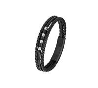 s.Oliver Bracelet en acier inoxydable et cuir pour garçon, livré dans un coffret cadeau à bijoux.