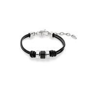 s.Oliver Bracelet pour homme en cuir véritable - Argenté - Chaîne d'ancre réglable jusqu'à 22 cm - Imperméable et doux pour la peau