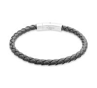 s.Oliver Bracelet pour homme en cuir véritable - Gris IP - 22 cm - Imperméable et doux pour la peau