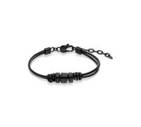 s.Oliver Bracelet pour homme en cuir véritable - IP noir - Chaîne d'ancre réglable jusqu'à 22 cm - Imperméable et doux pour la peau