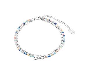 s.Oliver Chaîne de cheville en acier inoxydable Bijoux d'été pour femmes, avec verre, 22+5 cm, argent, Infinity, Livré en boîte cadeau de bijoux