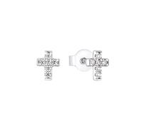 s.Oliver Clous d'oreilles en argent 925 Sterling pour filles Enfants Boucles d'oreilles, avec zirconium synth., 0,6 cm, argent, croix, Livré en boîte cadeau de bijoux
