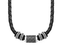 s.Oliver Collier acier inoxydable carbone/cuir Collier homme, 47+3 cm, Argent, Livré en boîte cadeau de bijoux