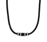 s.Oliver Collier acier inoxydable carbone/cuir Collier homme, 47+3 cm, Argent, Livré en boîte cadeau de bijoux