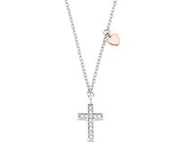 s.Oliver Collier avec pendentif en argent sterling 925 Filles Enfants Collier, avec zirconia synth., 37+3 cm, bicolore, croix, Livré en boîte cadeau de bijoux