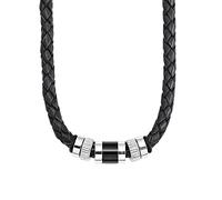 s.Oliver collier en acier inoxydable cuir hommes, 45+3 cm, argent, Livré dans une boîte cadeau de bijoux