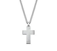 s.Oliver Chaîne avec pendentif Acier inoxydable Collier pour hommes, 50 cm, Argent, Croix, Livré dans une boîte cadeau de bijoux