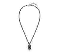 s.Oliver Collier pour homme - Collier en cuir véritable avec pendentif boussole - IP Gun - Bracelet en cuir réglable jusqu'à 55 cm - Imperméable et doux pour la peau