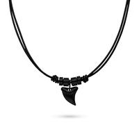 s.Oliver Collier pour homme - Collier en cuir véritable avec pendentif dent de requin - IP noir - Chaîne d'ancre réglable jusqu'à 50 cm - Imperméable et doux pour la peau