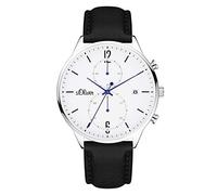 s.Oliver Homme Quartz Analogique Montre avec Bracelet en Cuir Véritable SO-4126-LC