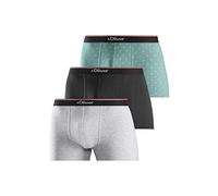 s.Oliver 25534739 Caleçon Boxeur, Gris + Noir rayé + Turquoise à Motifs, S (Lot de 3) Homme