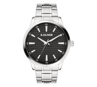 s.Oliver Montre pour Homme - Ronde - Argent - 44 mm - Montre en métal avec Mouvement à Quartz sur Le Bracelet en Acier Inoxydable avec Boucle déployante - Montre analogique - Étanche 5 ATM