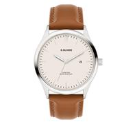 s.Oliver Montre pour Homme - Rond - Argent - 42 mm - Montre en métal avec Mouvement à Quartz sur Le Bracelet en Cuir synthétique avec Boucle ardillon - Montre analogique - Étanche 5 ATM - Résistante