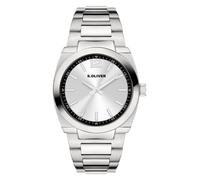 s.Oliver Montre pour Homme - Ronde - Argent - 39 mm - Montre en métal avec Mouvement à Quartz sur Le Bracelet en Acier Inoxydable avec Boucle déployante - Montre analogique - Étanche à 3 ATM