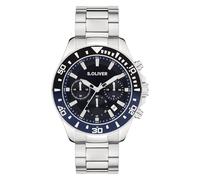 s.Oliver Montre pour Homme - Ronde - Argent - 41 mm - Montre en métal avec Mouvement à Quartz sur Le Bracelet en Acier Inoxydable avec Boucle déployante - Montre analogique - Étanche 10 ATM