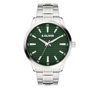 s.Oliver Montre pour Homme - Ronde - Argent - 44 mm - Montre en métal avec Mouvement à Quartz sur Le Bracelet en Acier Inoxydable avec Boucle déployante - Montre analogique - Étanche 5 ATM