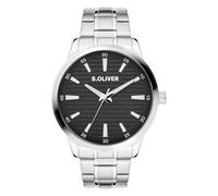 s.Oliver Montre pour Homme - Ronde - Argent - 44 mm - Montre en métal avec Mouvement à Quartz sur Le Bracelet en Acier Inoxydable avec Boucle déployante - Montre analogique - Étanche 5 ATM