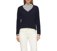 s.Oliver Pull en Tricot Fin avec col en V et Bord roulé au Niveau de l'ourlet, Bleu Marine, 40