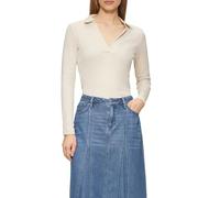 s.Oliver T-Shirt à Manches Longues pour Femme avec col Polo - Côtelé et féminin pour Le Quotidien et Le Bureau, Beige, 40