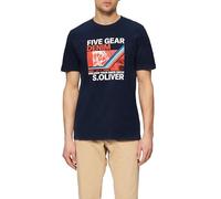 s.Oliver T-Shirt en Coton avec imprimé sur Le Devant, Bleu Profond, M