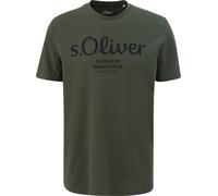 s.Oliver T-shirt homme - Basic, logo imprimé, col rond, coton vert foncé S