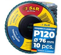 S&R 10 Disques à Lamelles 76 Disque Abrasifs 76 pour Acier Inox Bois Métal | Grain 120 - Ponçage à compartiments - Pour meuleuse