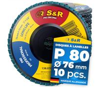 S&R 10 Disques à Lamelles 76 Disque Abrasifs 76 pour Acier Inox Bois Métal | Grain 80 - Ponçage à compartiments - Pour meuleuse