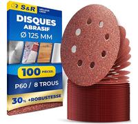 S&R 100 Disque Abrasif 125mm Grain P60 Disque de Poncage 125mm | Papier de Poncage Métal Bois - Toile emeri - Papier a Poncer 125 Bois Peinture pour Ponceuse Orbitale Excentrique