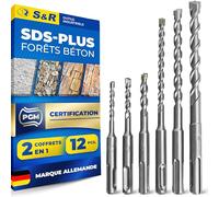S&R 12 Forets à Béton (2 Coffret x 6) SDS-Plus pour Perceuse Visseuse Perforateur à Percussion. Jeu Forets Mèches de Maçonnerie Pierre Briques 5/6/8 x 110 mm 6/8/10/12 x 160 mm
