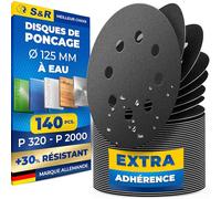 S&R 140 Disques abrasifs auto-agrippants papier abrasif à Eau | Grain 320 400 600 800 1000 1500 2000. Papier Ponçage fin Eau