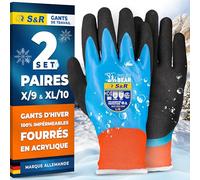 S&R 2 PAIRE Gants de Travail Hiver Imperméables Homme Femme Tailles 9 et 10. Gants de protection Froid doublure en Acrylique Chaude Revêtement en Latex.